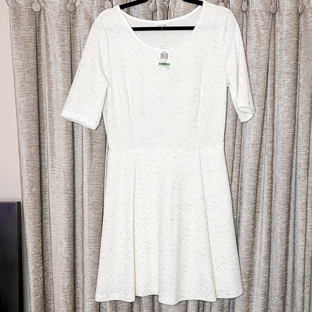NWT Maison Jules White Elbow Sleeve Length Fit & Flare Mini Dress Size Large